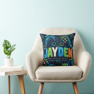 Jayden Neon Gamer Kids Throw Pillow
