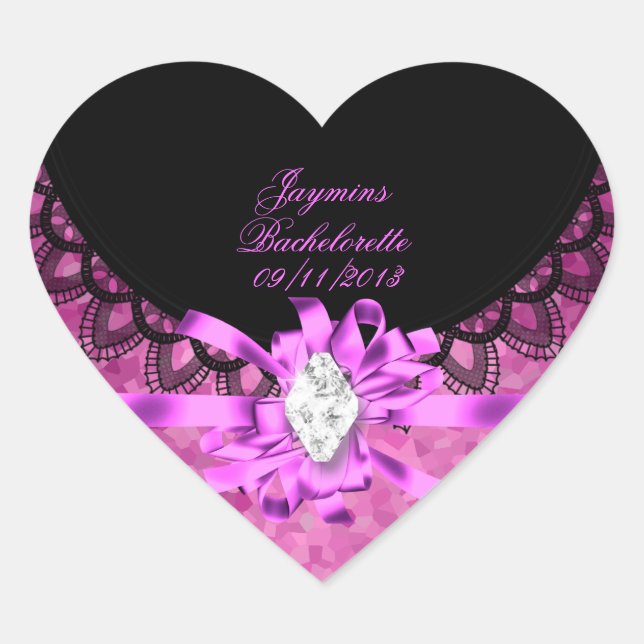 Jaymins Bachelorette Pink Black Lace Heart Sticker (Front)