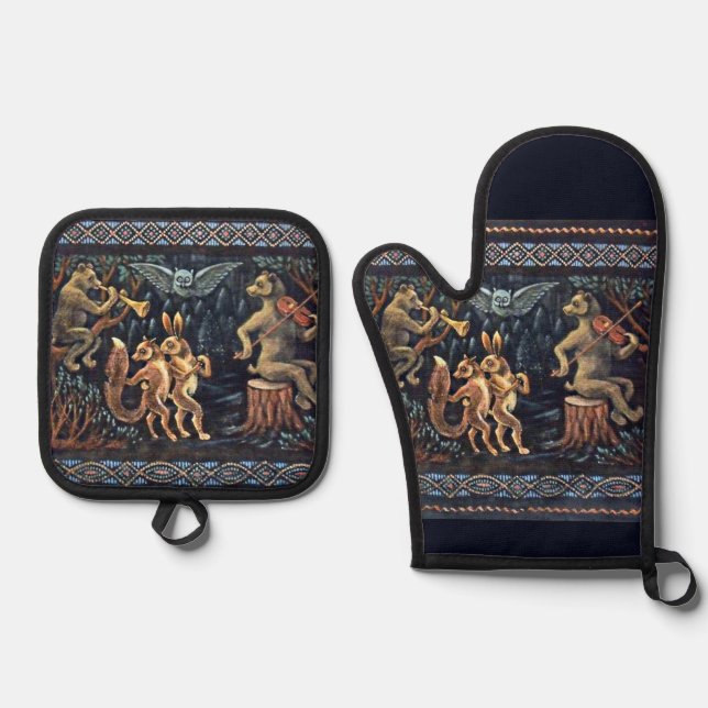 Jazep Drazdovic - Bear Musicians Oven Mitt & Pot Holder Set (Front)