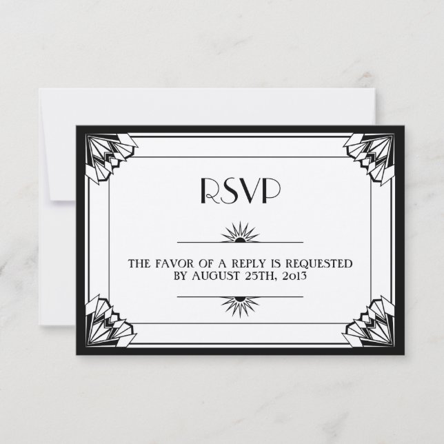 Jazz age black Art Deco RSVP wedding response (Front)