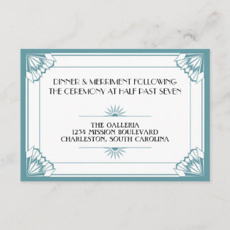 Jazz age blue art deco wedding reception enclosure card