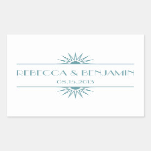 Jazz age blue geometric art deco wedding rectangular sticker