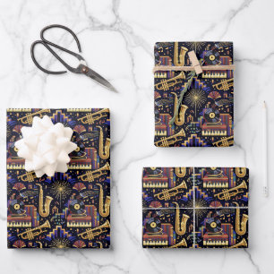 Jazz Age Celebration Pattern Wrapping Paper Sheet