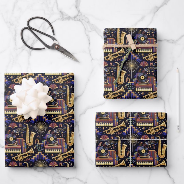 Jazz Age Celebration Pattern Wrapping Paper Sheet (Front)