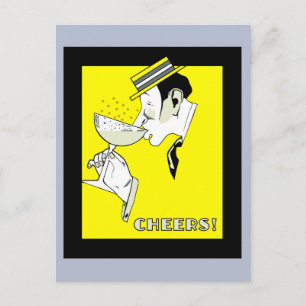 Jazz age deco Art Champagne Cheers Party Postcard