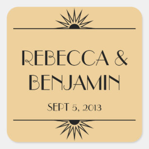 Jazz age dull gold geometric art deco wedding square sticker