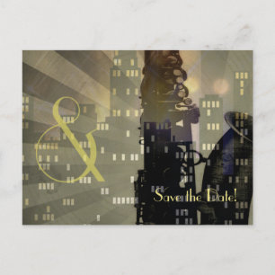 Jazz Age Saxophone City Skyline Wedding Set Announcement Postcard
