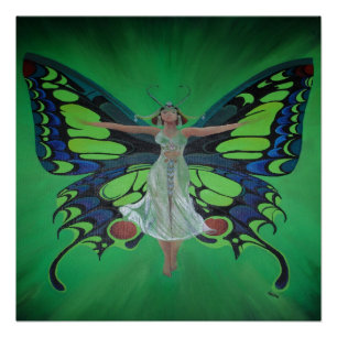 Jazz Age Showgirl Flapper Wearing Butterfly Wings  Poster