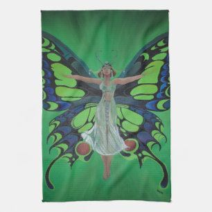 Jazz Age Showgirl Flapper Wearing Butterfly Wings  Tea Towel