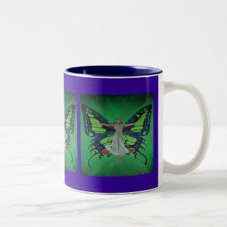 Jazz Age Showgirl Flapper Wearing Butterfly Wings  Two-Tone Coffee Mug
