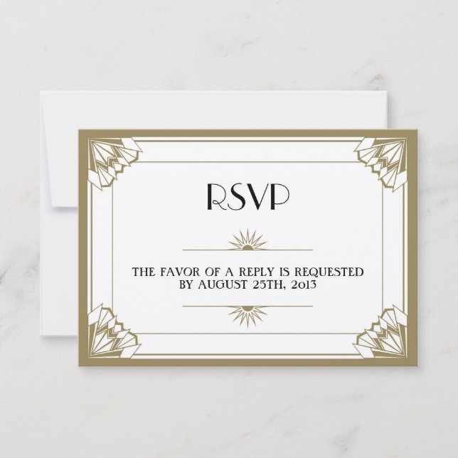 Jazz age taupe Art Deco RSVP wedding response (Front)