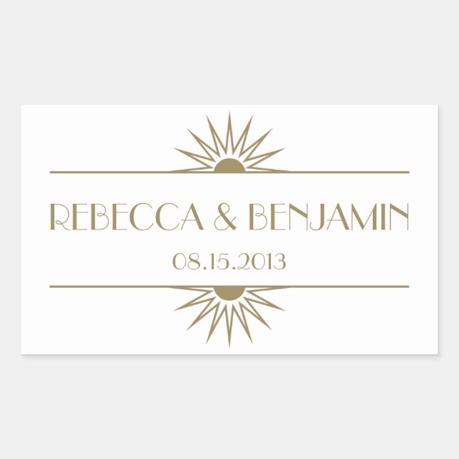 Jazz age taupe geometric art deco wedding rectangular sticker (Front)