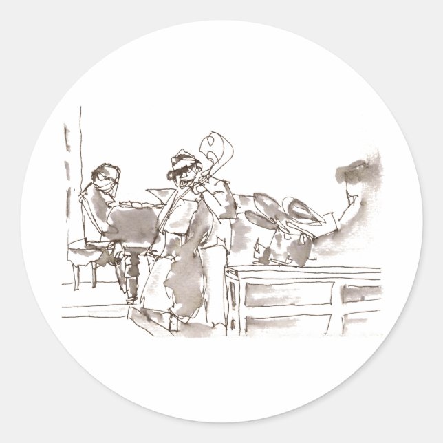 jazz band art classic round sticker (Front)