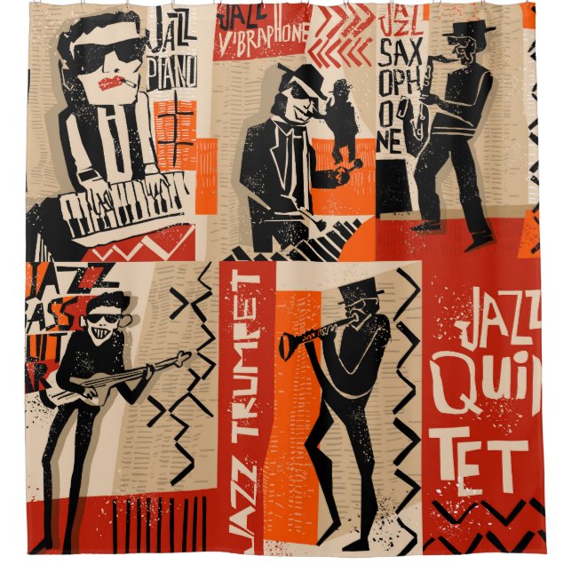 Jazz Band Cool Vintage Poster Shower Curtain (Front)