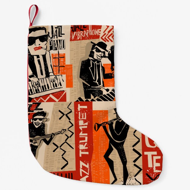 Jazz Band Cool Vintage Poster Small Christmas Stocking (Front)
