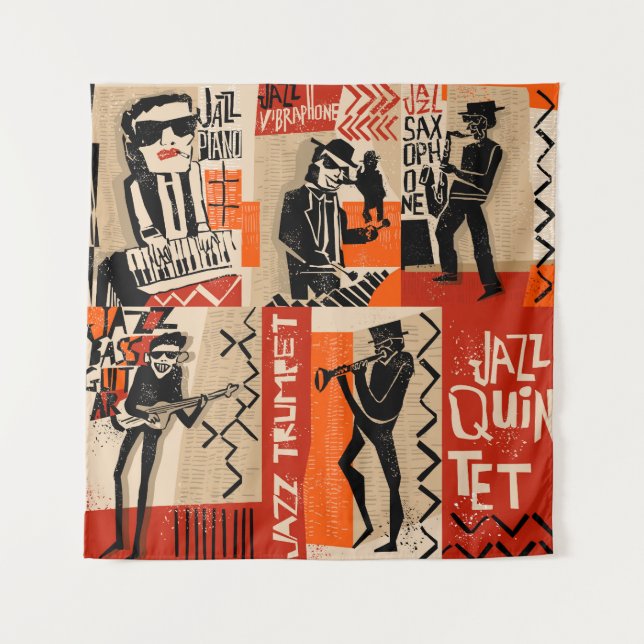 Jazz Band Cool Vintage Poster Tapestry (Front)