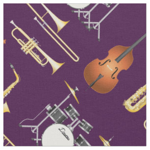 Jazz Band Instruments Music Musician Decor Purple Fabric