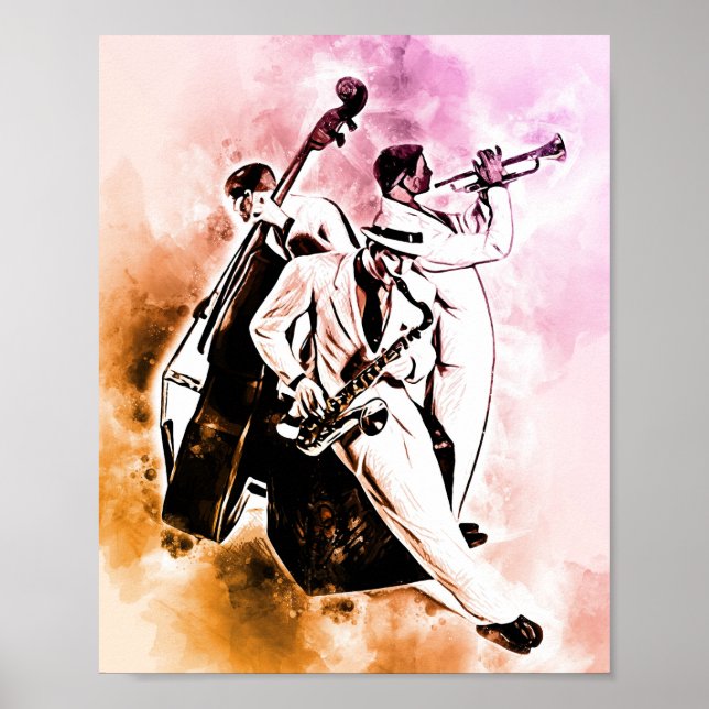 JAZZ Band Musicians Unique Watercolor Music Poster (Front)