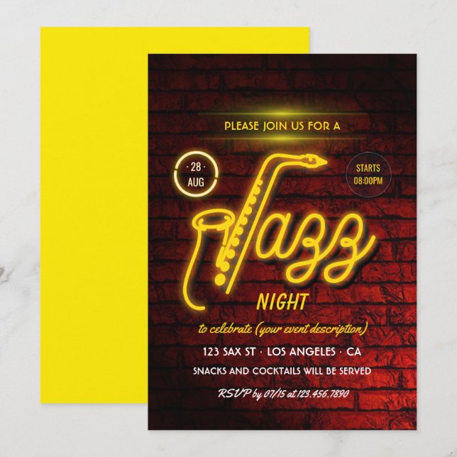 Jazz Blues Themed Party invitation (Front/Back)