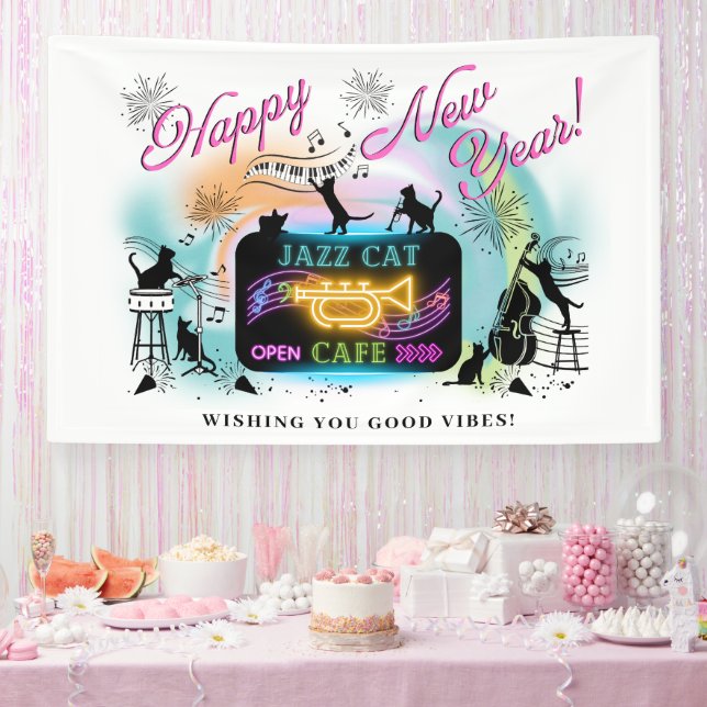 Jazz Cat Cafe New Year's Banner (Party)