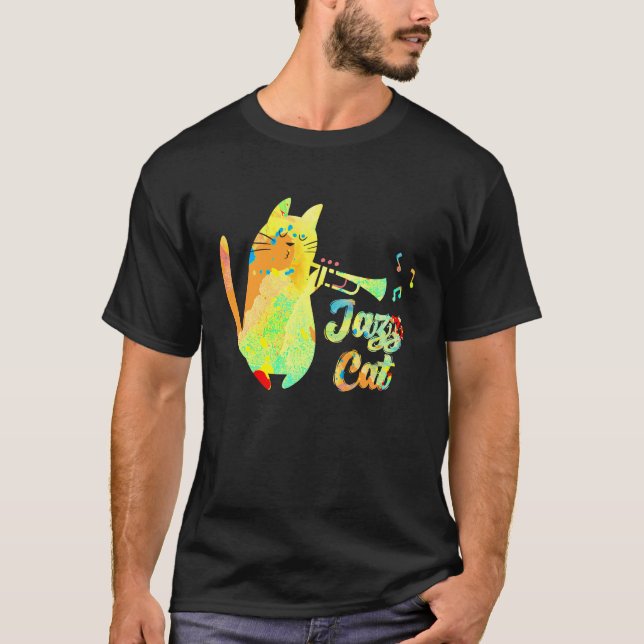 Jazz Cat Cat Playing Trumpet Kitten Musician T-Shirt (Front)