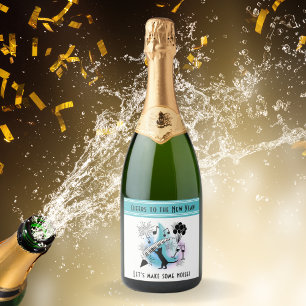 Jazz Cat Piano Cheers to the New Year Sparkling Wine Label