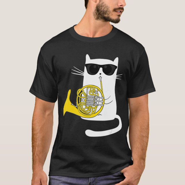 Jazz Cat Playing French Horn  Cool Smooth T-Shirt (Front)