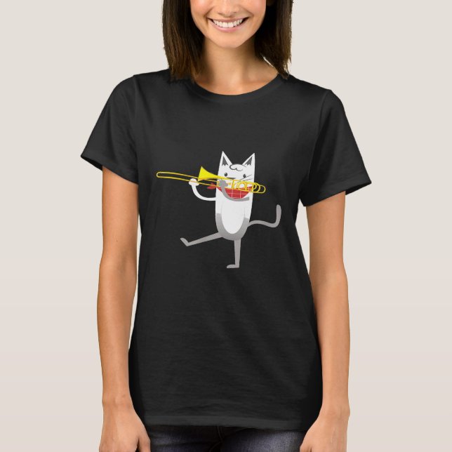 Jazz Cat Playing Trombone Trombone Player T-Shirt (Front)