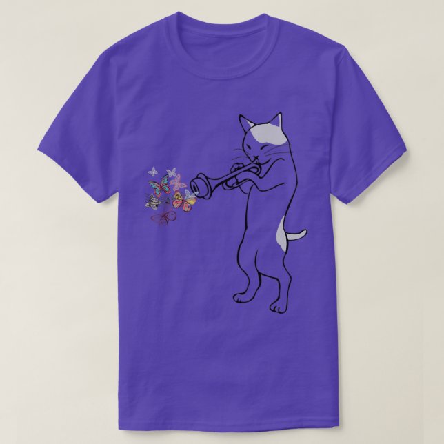 Jazz Cat Playing Trumpet T-Shirt (Design Front)