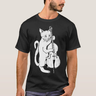 Jazz Cat Playing Upright Bass Cool Musician T-Shirt