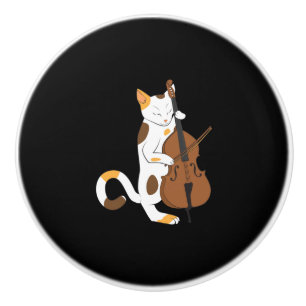 Jazz cat plays upright bass - musician gift ceramic knob