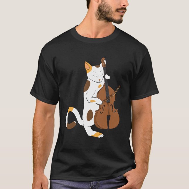 Jazz cat plays upright bass - musician gift T-Shirt (Front)