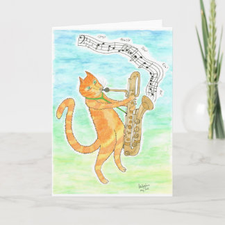 Jazz cat saxophone MungoGerry Mulligan tribute Card