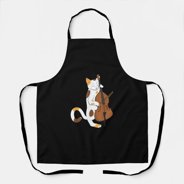 Jazz Cat Shirt Playing Bass Instrument for Kitten  Apron (Front)