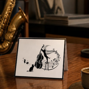 Jazz Cats   Double Bass Folded Note Card