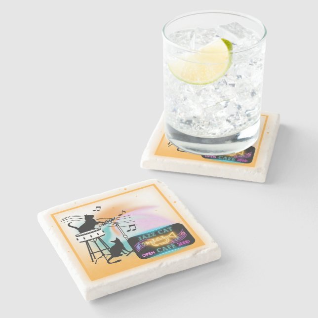 Jazz Cats | Drum Stone Coaster (Side)