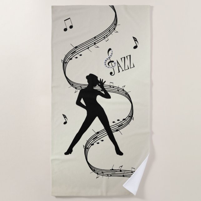 Jazz Dance Golden Music Beach Towel (Front)