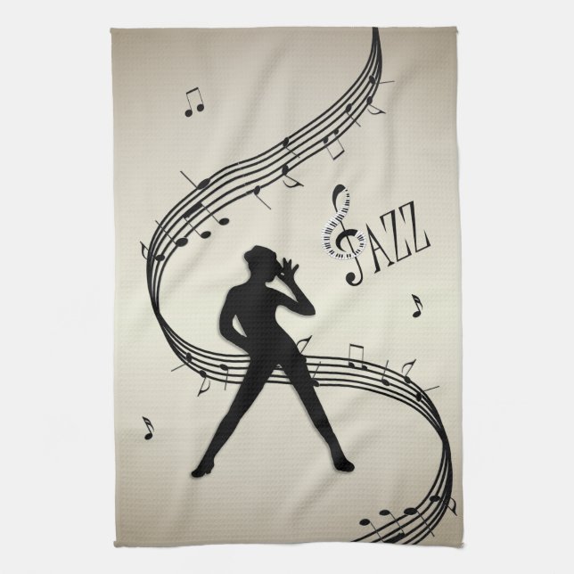 Jazz Dance Golden Music Kitchen Towel (Vertical)