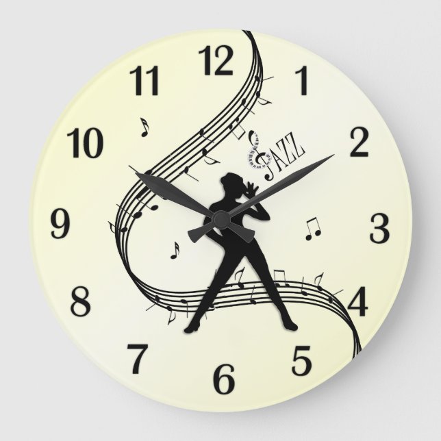 Jazz Dance Mint Black Numbers Yellow Large Clock (Front)