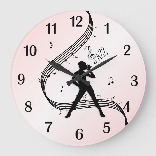 Jazz Dance Pink Black Numbers Large Clock (Front)