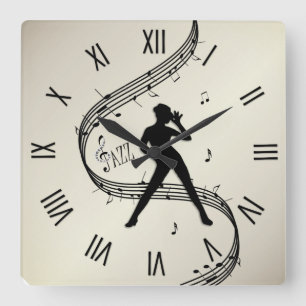 Jazz Dance Roman Numerals Golden Square Wall Clock