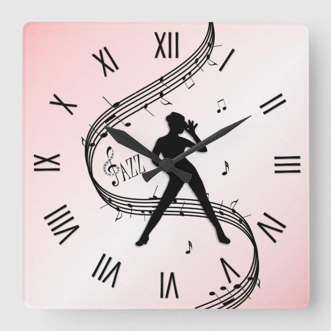 Jazz Dance Roman Numerals Pink Square Wall Clock (Front)