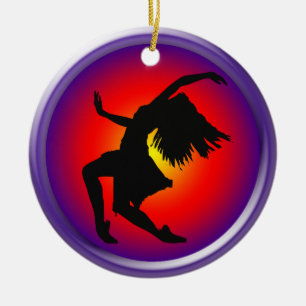 Jazz dancer silhouette on multi background ceramic tree decoration