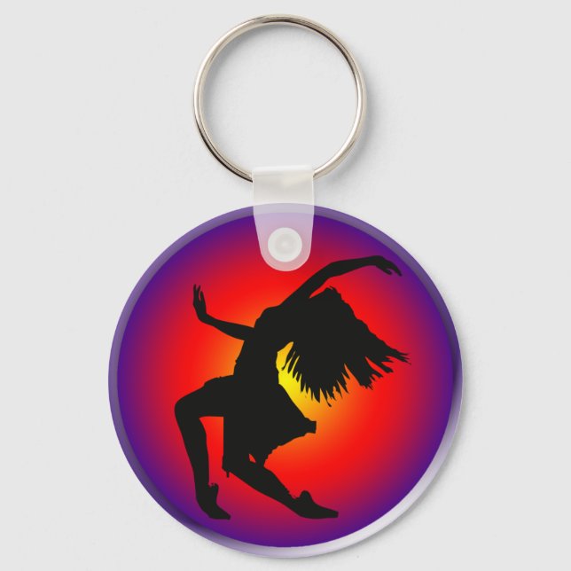 Jazz dancer silhouette on multi background key ring (Front)