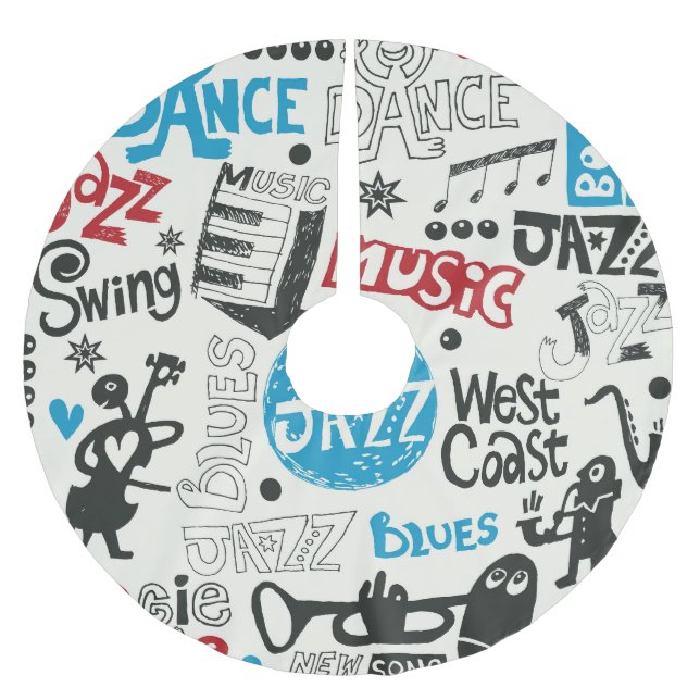 Jazz Doodle: Eclectic Music Mix Brushed Polyester Tree Skirt (Front)