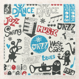 Jazz Doodle: Eclectic Music Mix Glass Coaster
