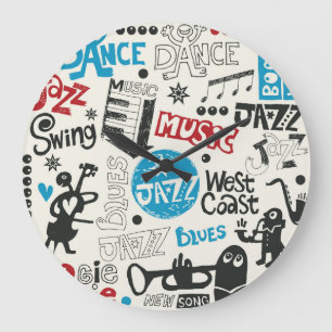 Jazz Doodle: Eclectic Music Mix Large Clock