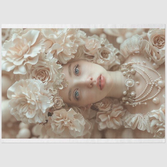 Jazz Era Lady with Floral Hat Decoupage  Tissue Paper (Front)