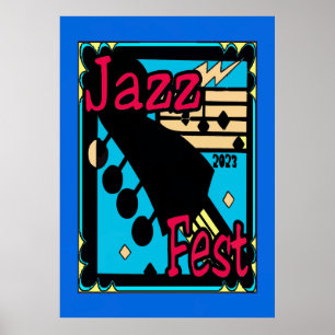 Jazz Fest Guitar in Blue Poster