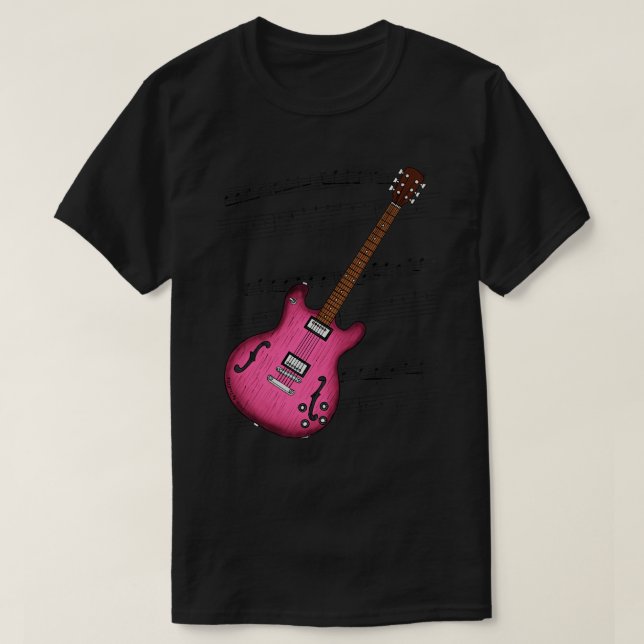Jazz Guitar Music Score Female Guitarist Musician  T-Shirt (Design Front)